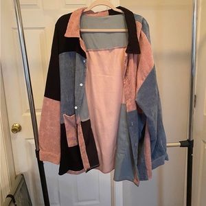 Pink blue and black button up jacket